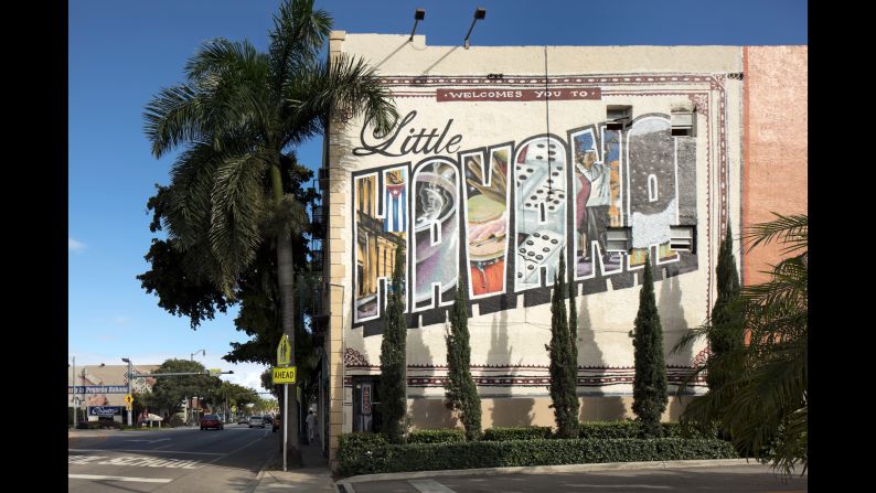 This Little Havana "welcome" mural on Calle Ocho can be found on postcards and other souvenirs. 