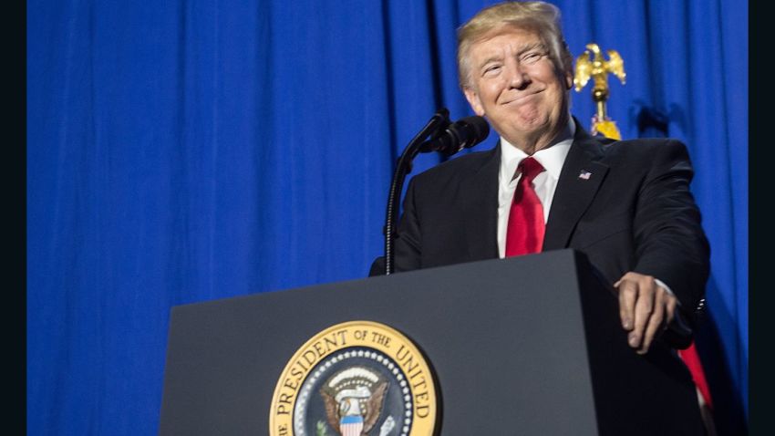 US President Donald Trump speaks to the staff at the Department of Homeland Security in Washington, DC, on January 25, 2017.
Trump vowed to restore "control" of US frontiers as he moved Wednesday to fulfil his pledge to "build a wall" on the Mexican border, signing two immigration-related decrees and sounding a hardline tone. / AFP / NICHOLAS KAMM        (Photo credit should read NICHOLAS KAMM/AFP/Getty Images)