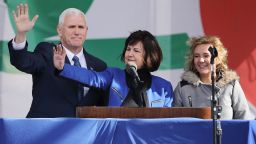 U.S. Vice President Mike Pence, his wife Karen Pence and their daughter Charlotte Pence arrive for a rally on the National Mall before the start of the 43rd annual March for Life January 27, 2017 in Washington, DC. The march is a gathering and protest against the United States Supreme Court's 1973 Roe v. Wade decision legalizing abortion.  (Photo by Chip Somodevilla/Getty Images)