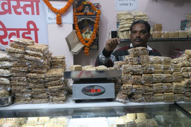 <strong>Peanut brittle:</strong> A market vendor in Rishikesh Town sells fresh peanut brittle. India accounts for 16% of the world's peanut production, according to the Food and Agriculture Organization of the United Nations. 