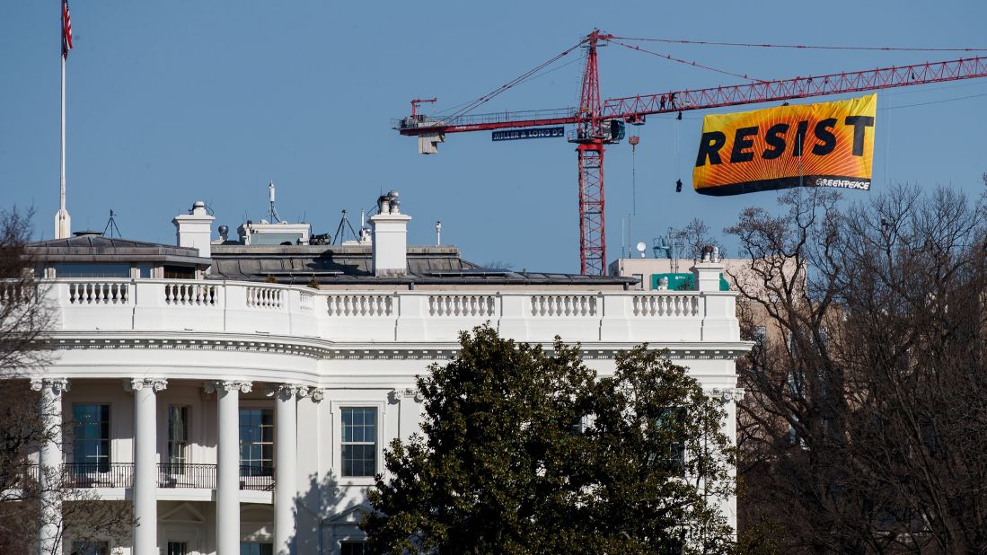 Seven activists affiliated with the environmental organization Greenpeace climbed a construction crane near the White House and <a href="http://www.cnn.com/2017/01/25/politics/greenpeace-resist-crane-white-house/" target="_blank">unfurled a "resist" banner</a> to protest Donald Trump's presidency on Wednesday, January 25.