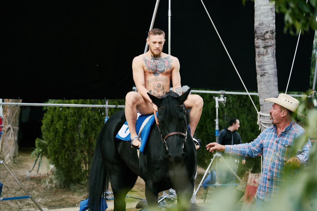 A seemingly nude McGregor filming one of the promotional videos.