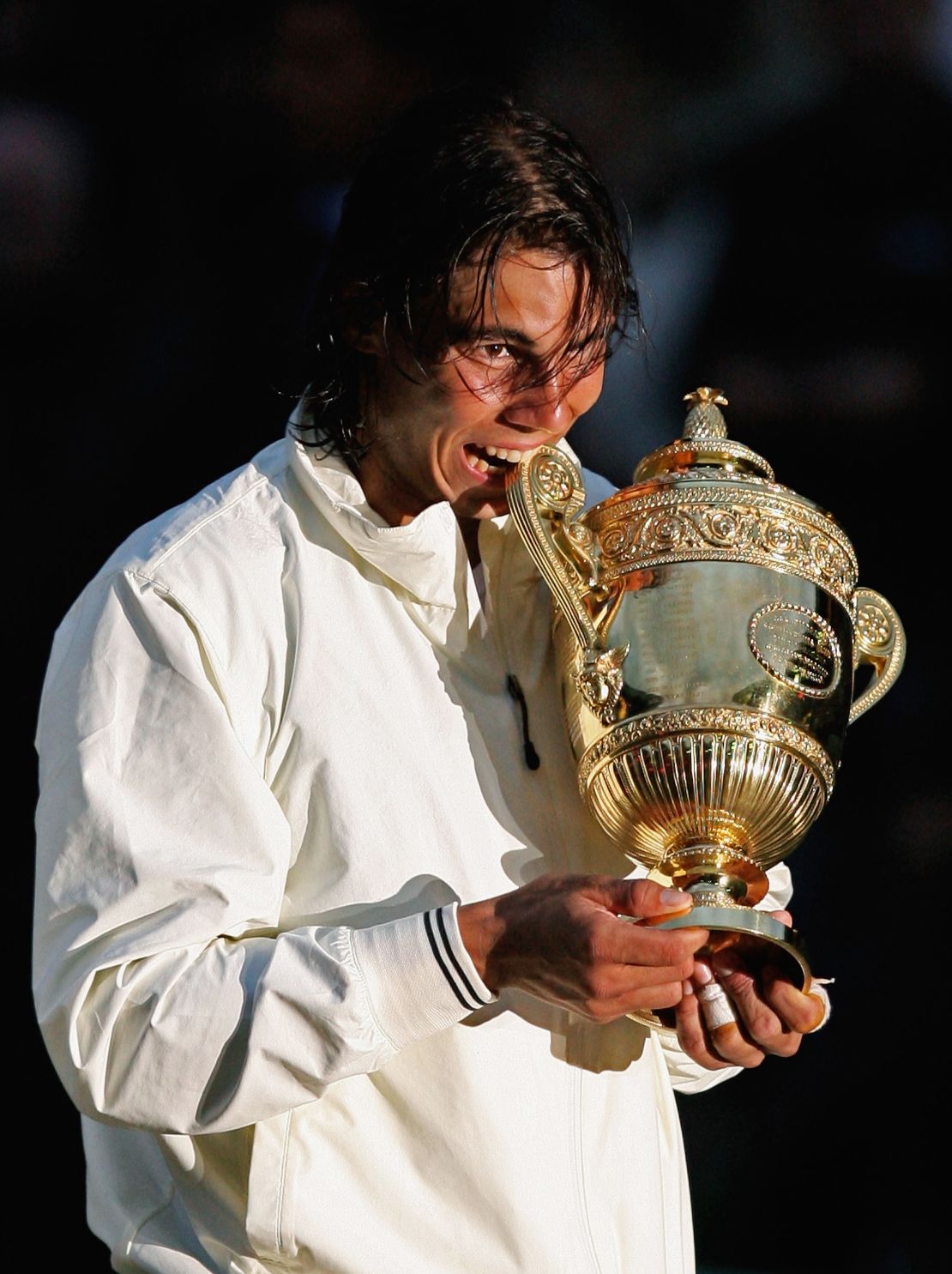 Third time lucky: Nadal celebrates winning Wimbledon in 2008, having lost to Federer in the two previous years. 