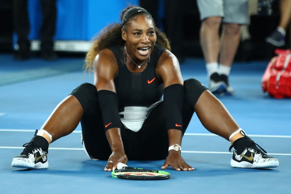 Serena Williams after winning her 23rd major at the 2017 Australian Open.