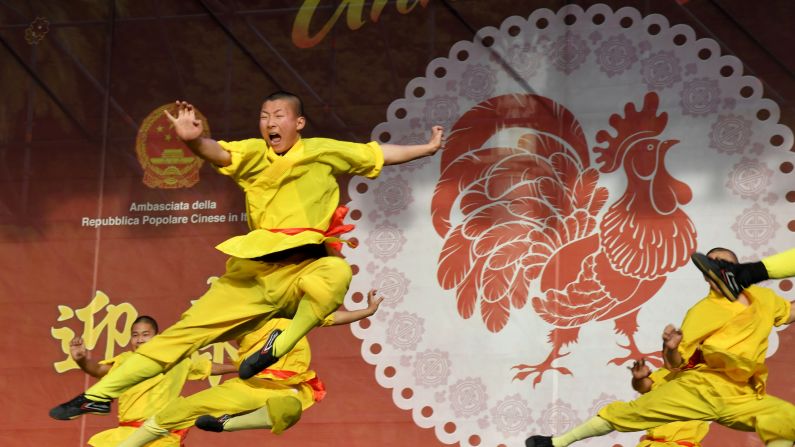 Chinese martial artists perform in Rome. January 28, 2917, is the Lunar New Year for much of Asia. According to the Chinese calendar, it's the year of the rooster. 