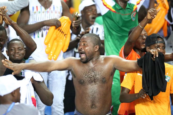 Burkina Faso supporters celebrate after sealing victory against Tunisia in the quarterfinal.