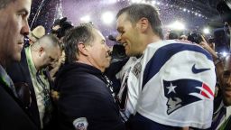 New England Patriots head coach Bill Belichick and New England Patriots quarterback Tom Brady during the NFL Super Bowl XLIX football game against the Seattle Seahawks Sunday, Feb. 1, 2015, in Glendale, Arizona. The New England Patriots won 28-24. 
