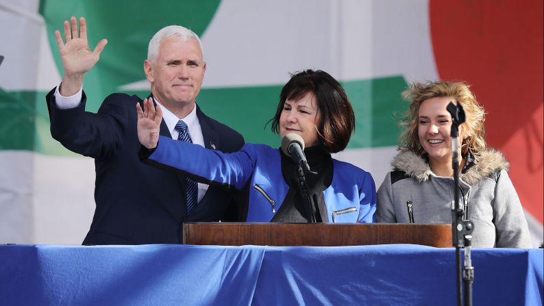 US Vice President Mike Pence, his wife Karen Pence and their daughter Charlotte Pence arrive for a rally on the National Mall before the start of the <a href="http://www.cnn.com/2017/01/27/politics/trump-march-for-life-call/index.html" target="_blank">44th annual March for Life</a>, Friday, January 27 in Washington. 