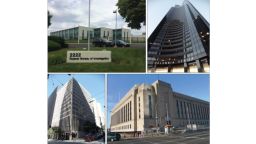 Clockwise from upper left corner: An an FBI field office in St. Louis; Social Security Administration and GAO space at the Columbia Center in Seattle; Treasury Department- IRS, Treasury Department- Inspector General for Tax Administration, DHS - National Protection and Programs Directorate space in Philadelphia; an FBI field office in Seattle -- all in foreign-owned buildings. 