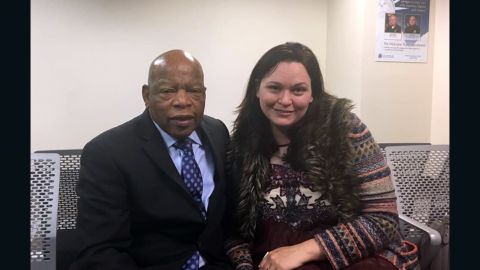 Rep. John Lewis with Atlanta immigration attorney Sarah Owings at Hartsfield Jackson Atlanta International Airport on the day after the intial travel ban on January 27.