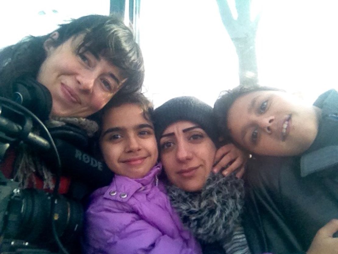 Filmmaker Amanda Bailly with the Syrian family chronicled in her film "8 Borders, 8 Days."