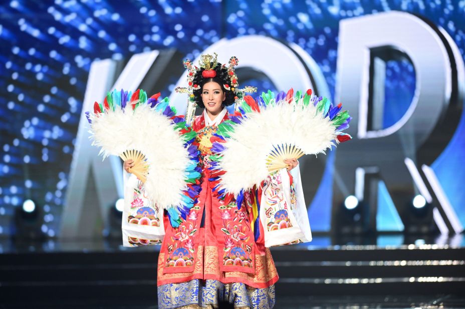 Miss Universe contestant Jenny Kim of South Korea presents during the national costume and preliminary competition.