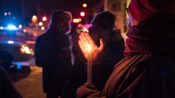 People come to show their support after a shooting occurred in a mosque at the Québec City Islamic cultural center on Sainte-Foy Street in Quebec city on January 29, 2017.Two arrests have been made after five people were reportedly shot dead in an attack on a mosque in Québec City, Canada.  / AFP / Alice Chiche        (Photo credit should read ALICE CHICHE/AFP/Getty Images)