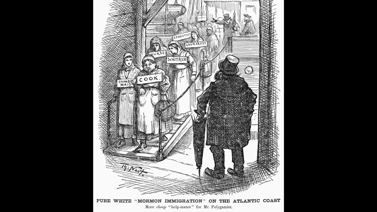 FFCTT6 NAST: MORMON CARTOON, 1882. /n'Pure White Mormon Immigration on the Atlantic Coast.' American cartoon, 1882, by Thomas Nast, characterizing the polygamist practices of the Mormon church as a means of exploiting immigrant women from Europe.
