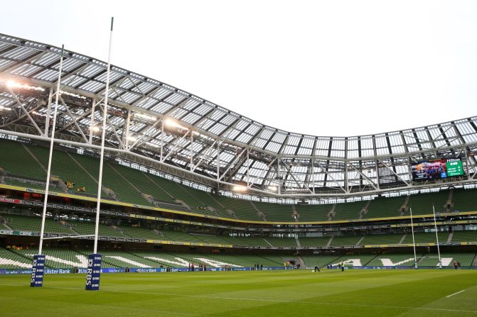 Built on the site of Irish rugby's former home Lansdowne Road, the 51,700-capacity Dublin ground -- with its distinctive continuous curved stands -- is jointly owned with the Football Association of Ireland.