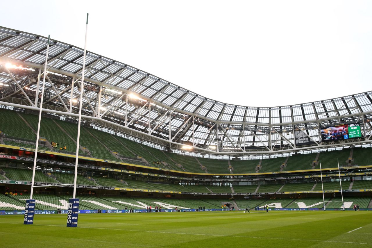 Built on the site of Irish rugby's former home Lansdowne Road, the 51,700-capacity Dublin ground -- with its distinctive continuous curved stands -- is jointly owned with the Football Association of Ireland.