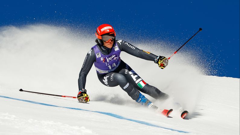 Italian skier Federica Brignone competes in the giant slalom during a World Cup event in Kronplatz, Italy, on Tuesday, January 24. She finished in first.