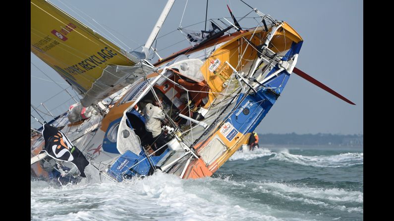 Jean-Pierre Dick finishes fourth in the Vendee Globe, a solo round-the-world sailing race, on Wednesday, January 25.