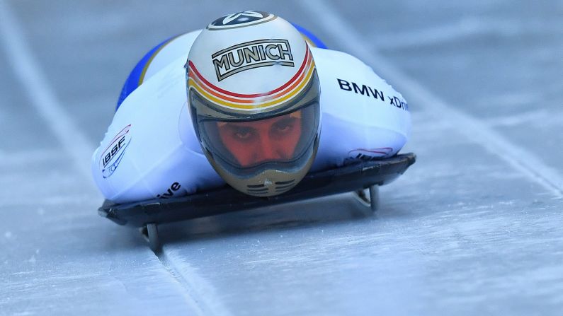 Spanish skeleton athlete Ander Mirambell competes in a World Cup event near Berchtesgaden, Germany, on Saturday, January 28.