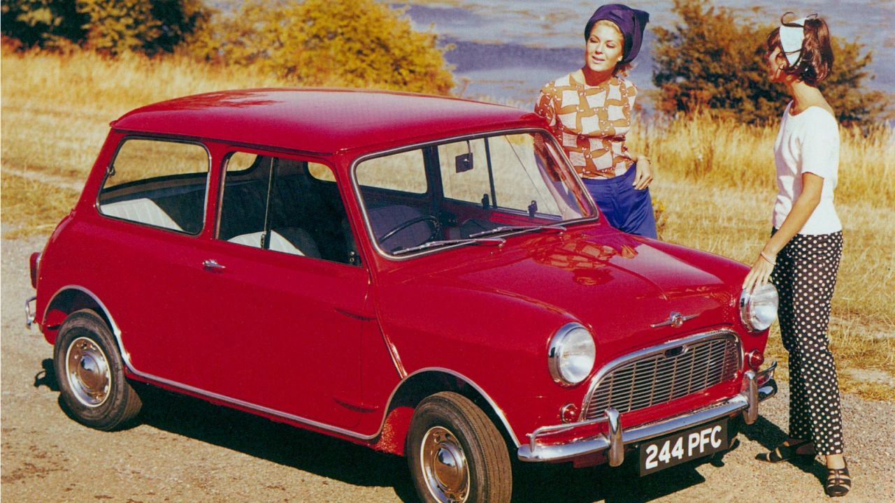 Less glamorous than the E-type, but no less important, the Mini was born in 1959, when engineer and designer Sir Alec Issigonis designed a small, accessible car by pushing the wheels out to the corners and placing the engine sideways to make more space for passengers.