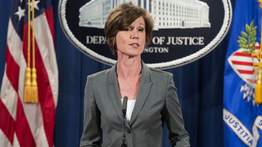 Deputy Attorney General Sally Yates speaks during a press conference to announce environmental and consumer relief in the Volkswagen litigation at the Department of Justice in Washington, DC, June 28, 2016.