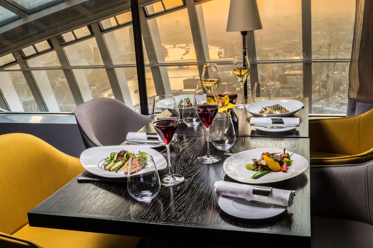 Fenchurch Restaurant offers panoramic views of London below.