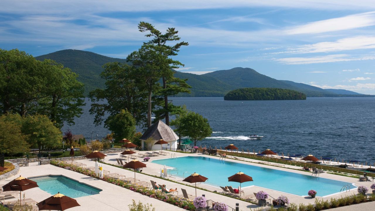 Admire the Adirondack Mountains as you swim under the sun.