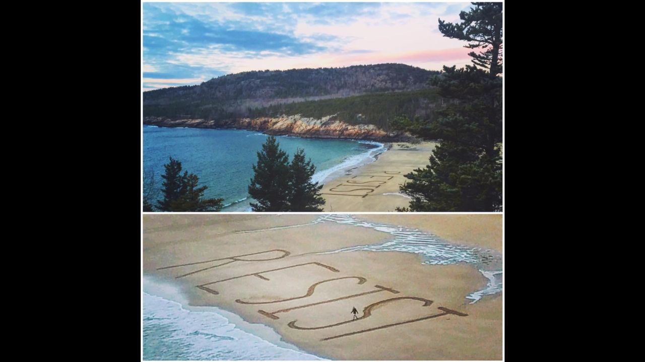 Gary Allen's photos of the words "resist" on a beach in Maine went viral.