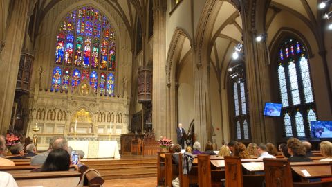 The rededication service took place in the church's main sanctuary as well as in the vault. Dozens of family members gathered for the service, while relatives who couldn't make it watched online.