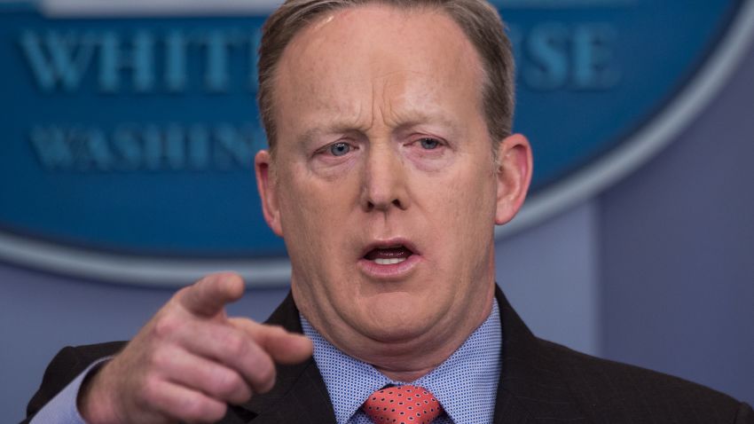 White House spokesman Sean Spicer fields a question during the daily press briefing at the White House in Washington, DC, on January 31, 2017. / AFP / NICHOLAS KAMM (Photo credit should read NICHOLAS KAMM/AFP/Getty Images)