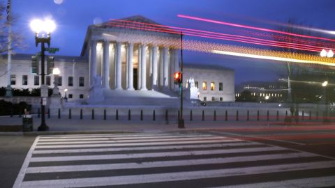 A bus passes the US Supreme Court on January 31, 2017, in Washington. 