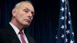 Secretary of Homeland Security John Kelly listens to questions during a press conference related to President Donald Trump's recent executive order concerning travel and refugees, January 31, 2017 in Washington, DC.