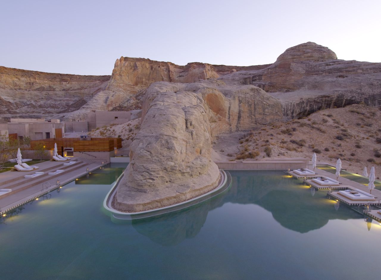 <strong>Amangiri, Utah: </strong>In the middle of desert plains, this hotel does its best to blend into the surroundings. The flat mesas and rolling dunes are in eyesight from the bedrooms, and can be glimpsed in the open desert by foot, horse, hot air balloon or private plane. 