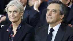 French presidential candidate François Fillon and his wife, Penelope, attend a campaign meeting this week in Paris.