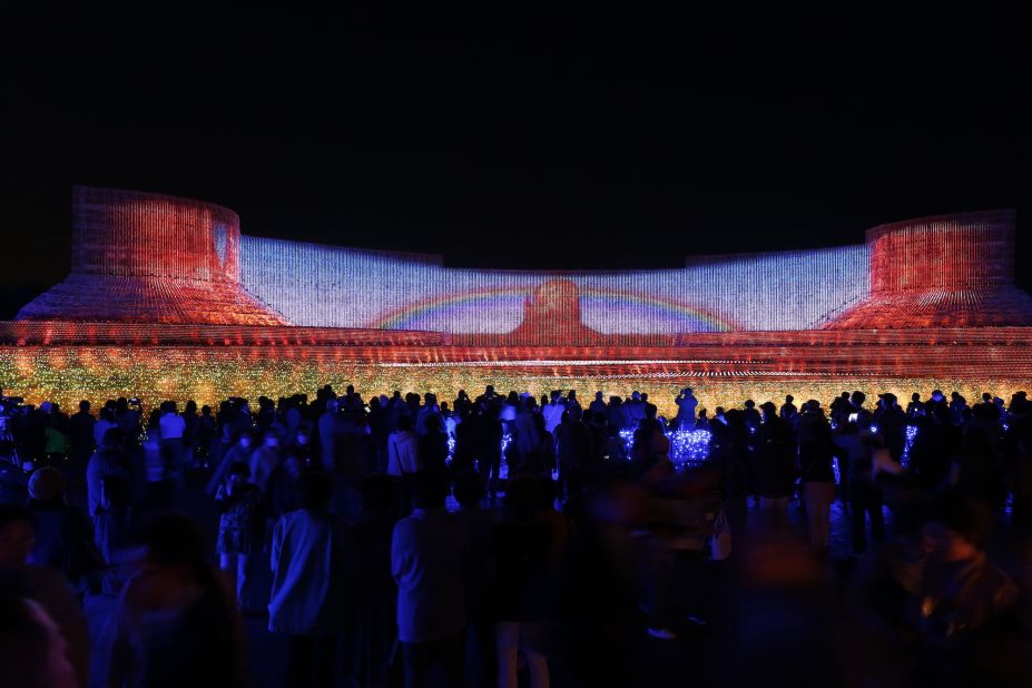 <strong>The main event:</strong> The theme of this year's Nabana No Sato is "beauty of mother nature." The main light show, pictured, features scenes from natural landscapes around the world, including Monument Valley in the United States.  
