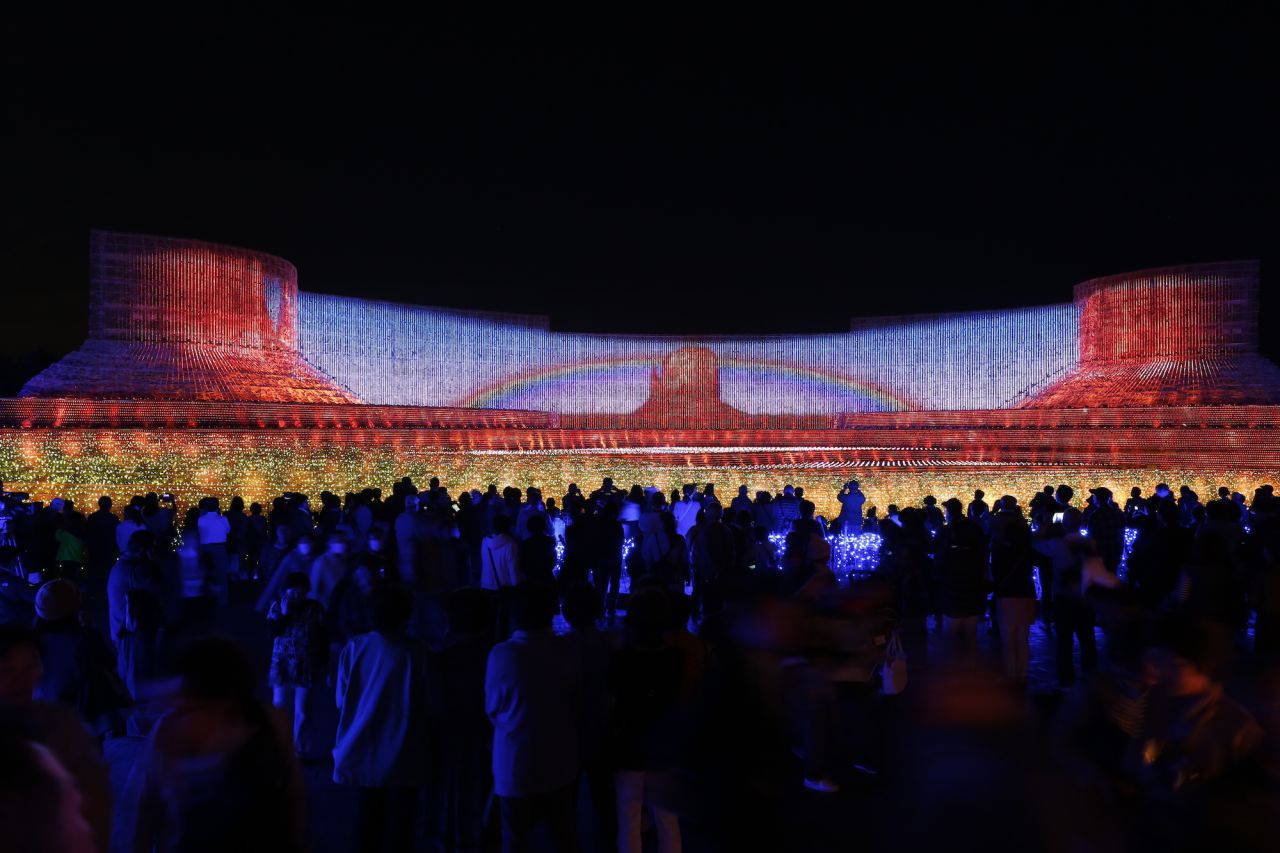 <strong>The main event:</strong> The theme of this year's Nabana No Sato is "beauty of mother nature." The main light show, pictured, features scenes from natural landscapes around the world, including Monument Valley in the United States.  
