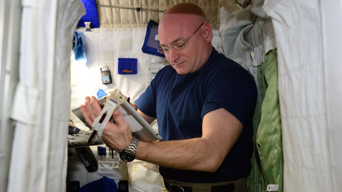 NASA astronaut Scott Kelly performs the Fine Motor Skills Test.