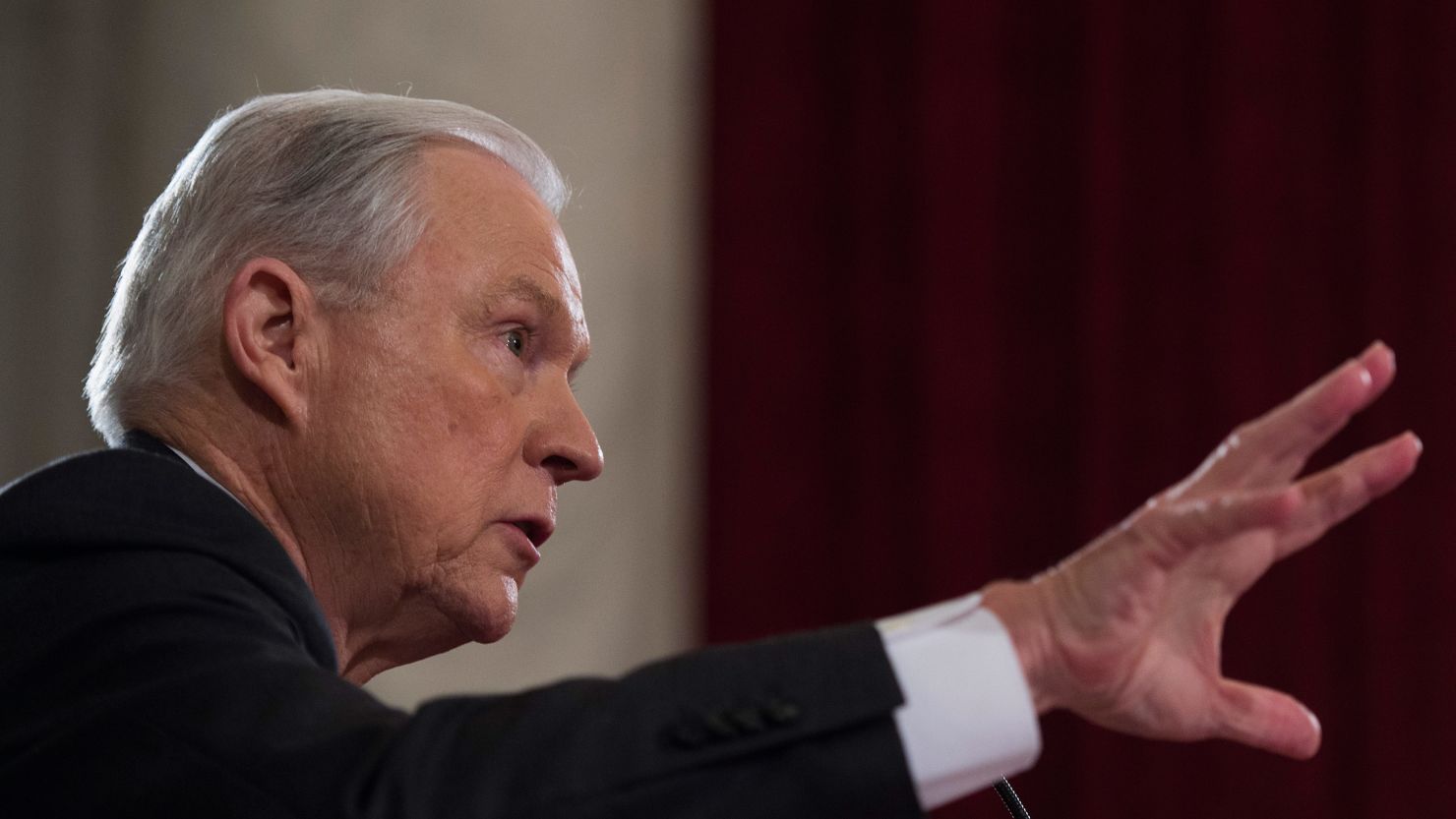 Attorney General Jeff Sessions testifies during his confirmation hearing before the Senate Judiciary Committee on January 10, 2017, in Washington.