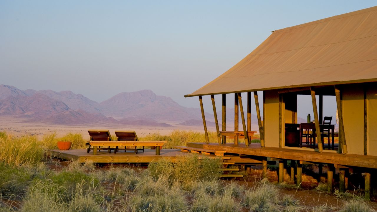 Namibia has stunning scenery such as this private reserve where visitors can see giraffes and other animals.