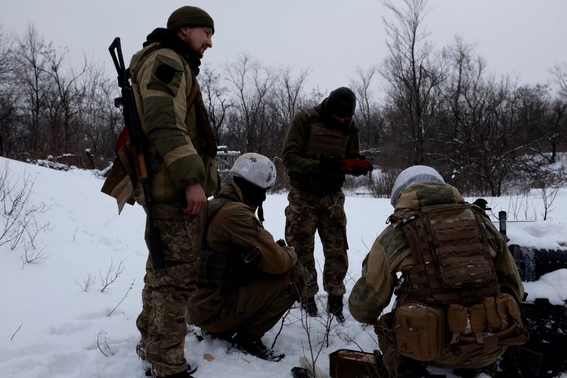 Ukrainian soldiers from the 72nd brigade in training on the outskirts of Avdiivka.