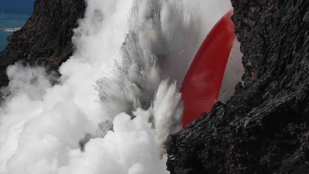 Lava from Kilauea volcano in Hawaii explodes on hitting water