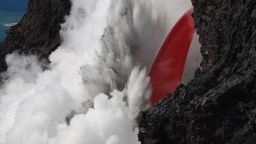 Lava from Kilauea volcano in Hawaii explodes on hitting water