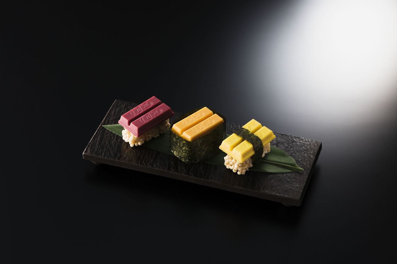 <strong>Sushi KitKat bars: </strong>These limited edition "sushi" sets will be given out to visitors at Tokyo's newest KitKat Chocolatory shop, which is located in Ginza. All three bars, named after the types of sushi they resemble, sit on a base of puffed rice and white chocolate.   