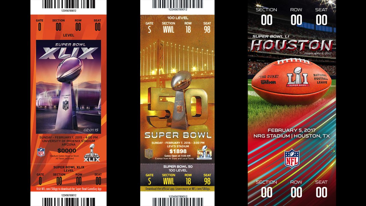 Tickets for Super Bowls XLIX, 50 and LI.  