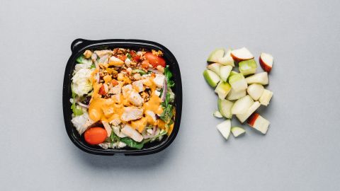 Wendy's Mediterranean chicken salad is perfectly suited for waistline-watchers, especially at half-size, with 240 calories. The apple slices pair well with either option and offer 2 more grams of fiber for only 35 calories.