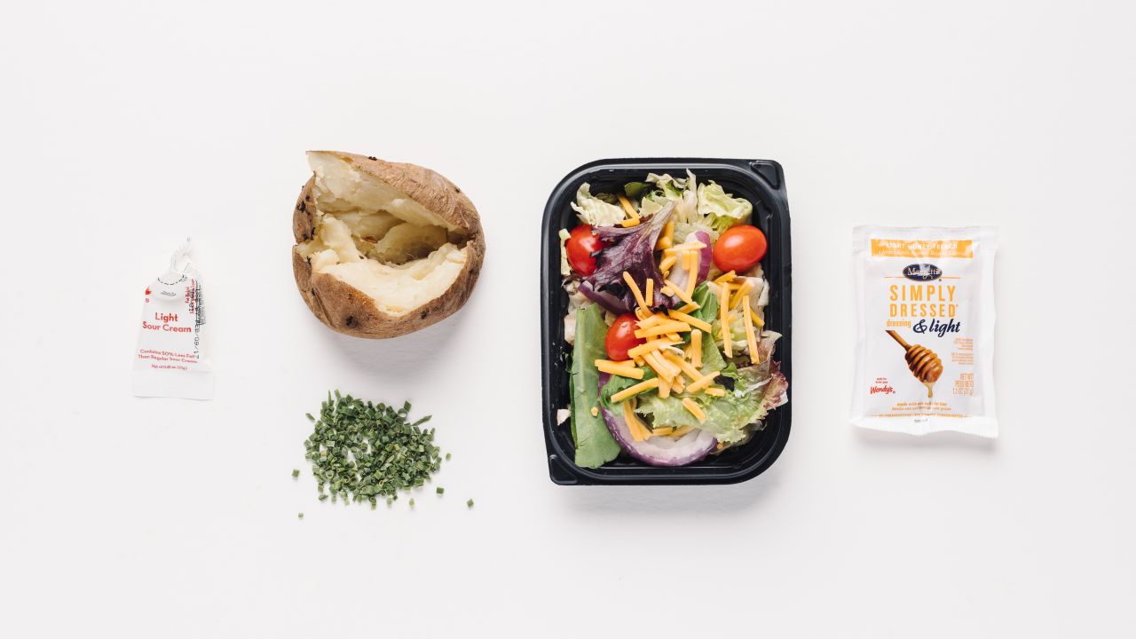 If you're watching sodium and concerned with high blood pressure, Wendy's sour cream and chive baked potato is a winner. Add a garden side salad without croutons with light honey French dressing for only 115 milligrams of sodium. <br />