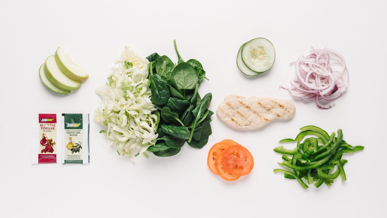 Subway's Veggie Delite salad with oil and vinegar dressing will naturally be lower in sodium. Pair your meal with apple slices for a small potassium boost: The mineral will help blunt sodium's effects on blood pressure.