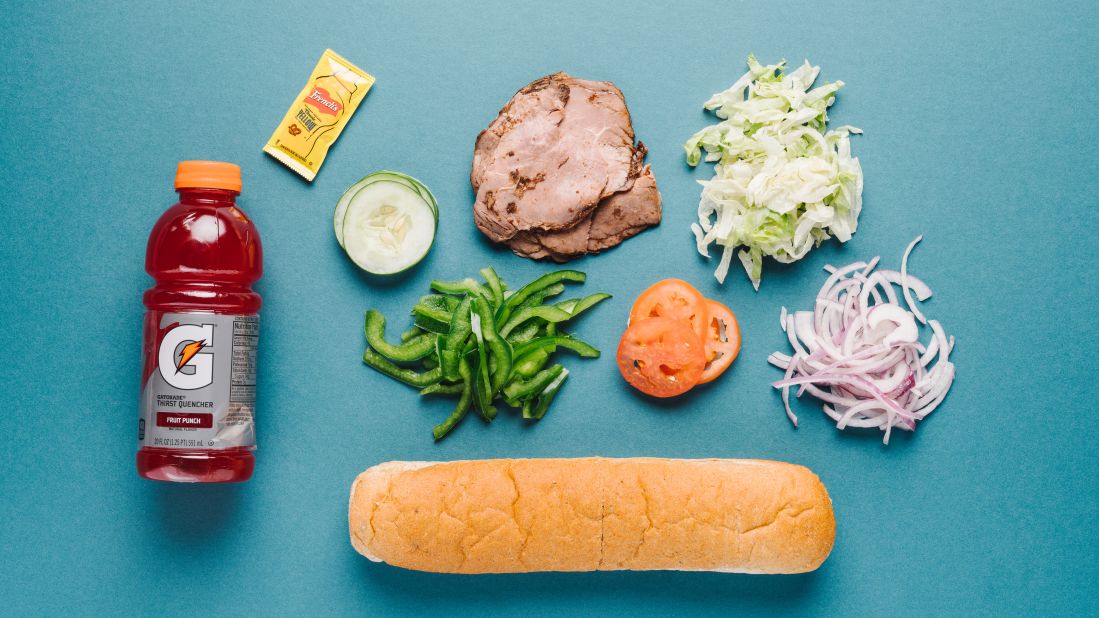 The roast beef sandwich on nine-grain wheat bread offers loads of protein and carbs to fuel and repair muscles. Grab a Gatorade for a post-workout beverage to replenish electrolytes lost in sweat.<br />