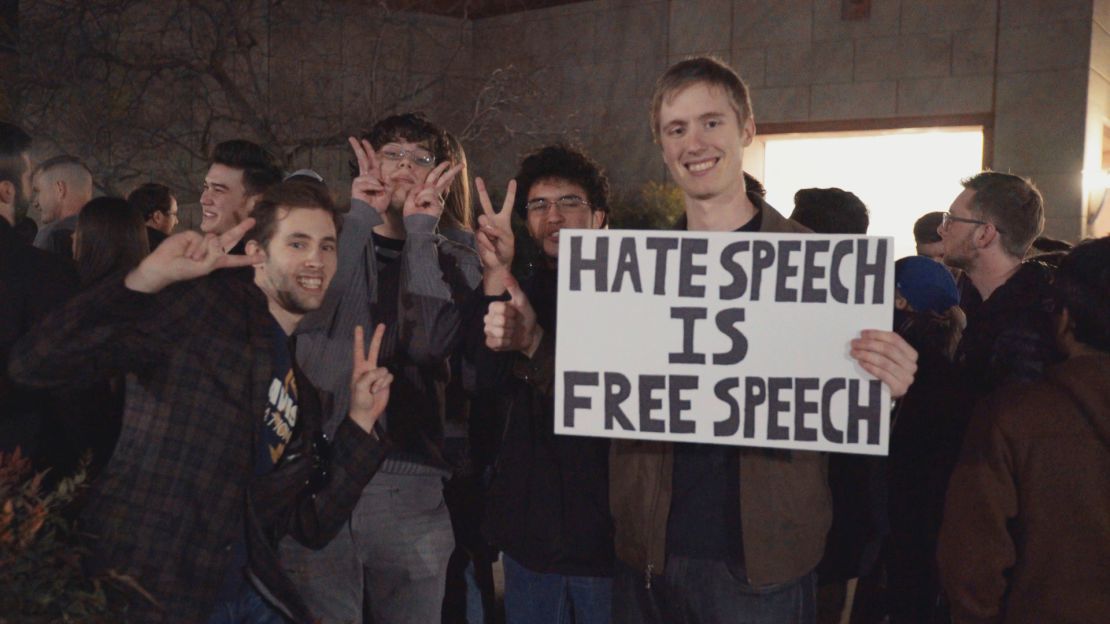 Supporters of Milo Yiannopoulos gather on the UC Davis campus.