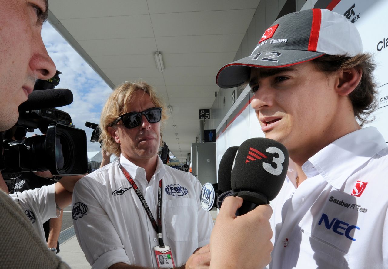 Gutierrez is interviewed after winning his first F1 points -- the Mexican finished in seventh place at the 2013 Japanese Grand Prix.